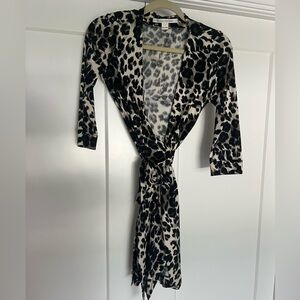 Diane Von Furstenberg Black and White Leopard Wrap Dress